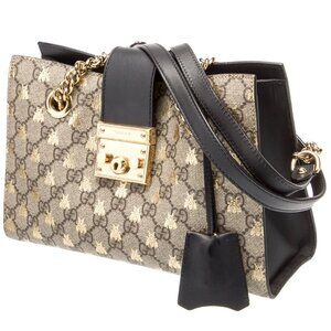 Gucci GG Supreme Padlock Purse with Golden Honey Bees Excellent Condition